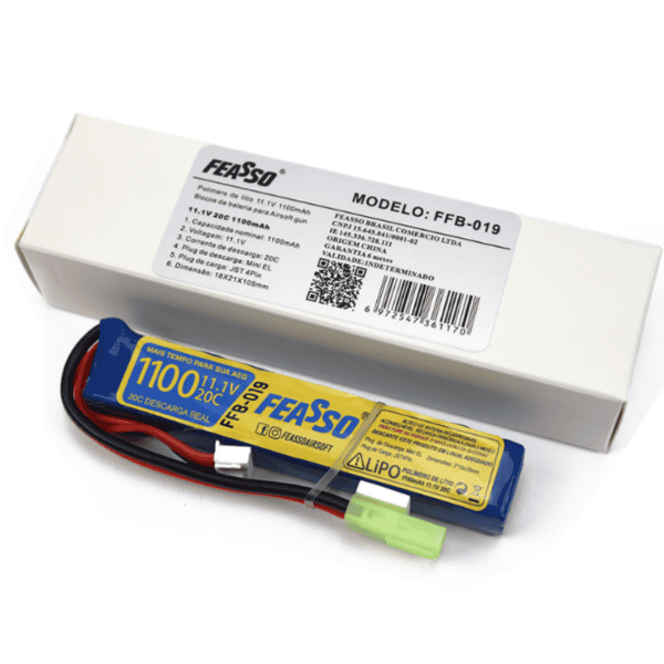 Bateria Lipo Airsoft- 11.1V 1100MAH 20C Feasso (1 Célula) - Image 2