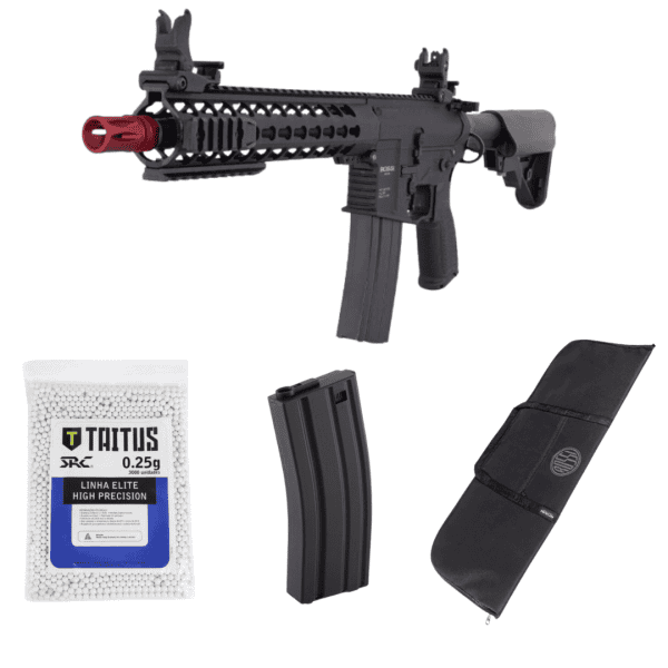 COMBO Rifle de Airsoft M4 AR15 Neptune 10 Short 6mm + BBs Taitus 0.25g + Capa Rossi 90x32