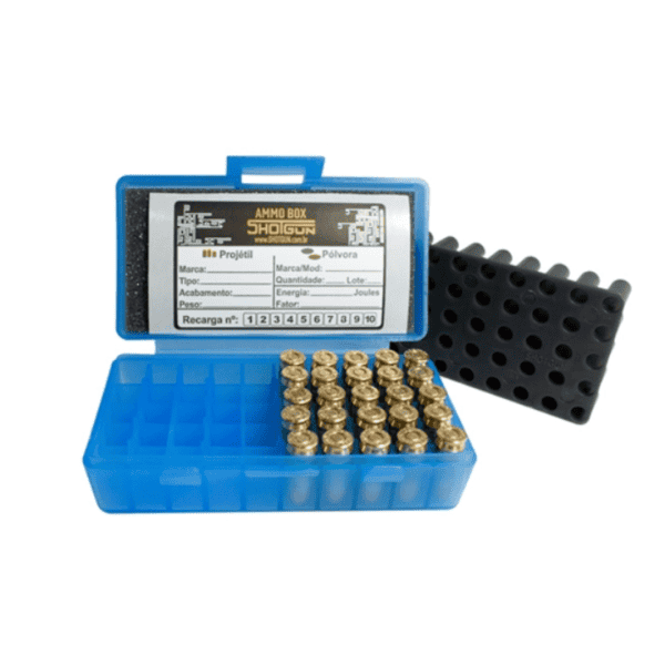 Caixa de Munição Shotgun para 50 Cartuchos Calibre 380 9mm 22LR Azul - Image 2