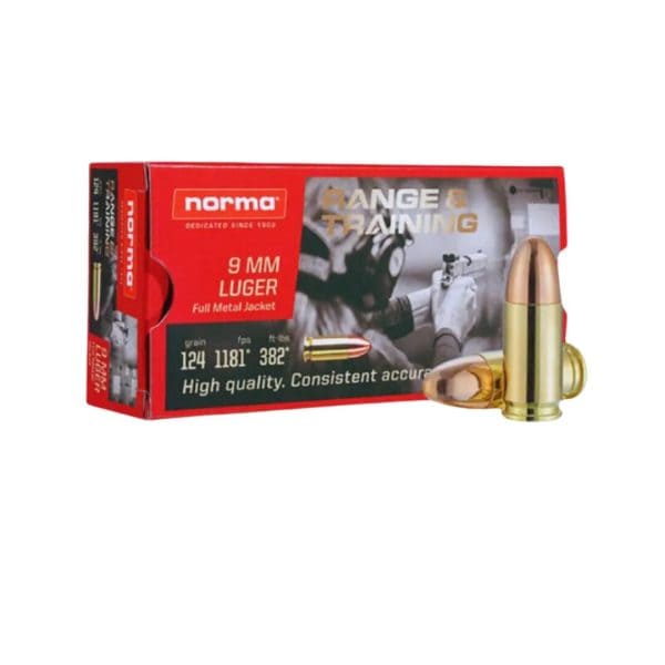 Munição Norma 9mm FMJ 124gr 50un