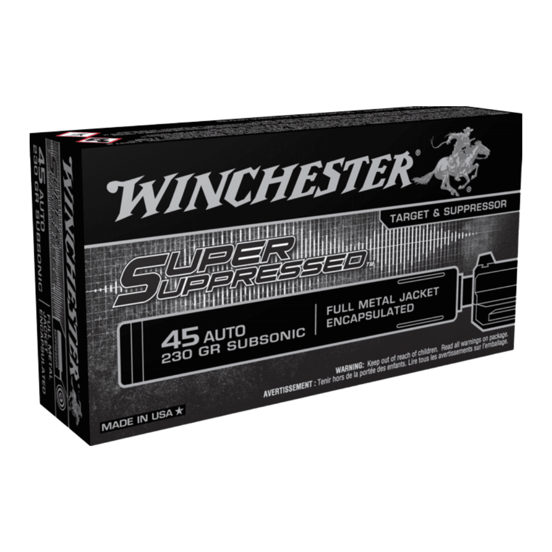 Munição Winchester .45 Auto Super Supressed FMJ 230gr 50un