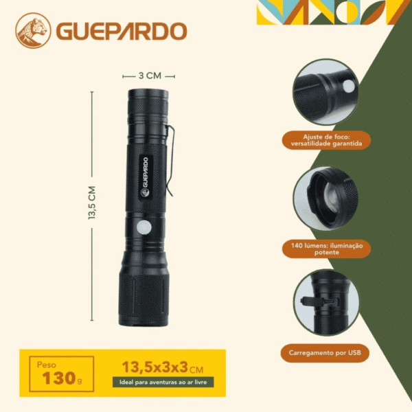 Lanterna Tática Recarregável Attack 300 Lúmens Guepardo - Imagem 6
