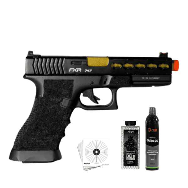Pistola de Airsoft GBB Double Bell 747 Glock 6mm + Green Gás + BBs + Alvos
